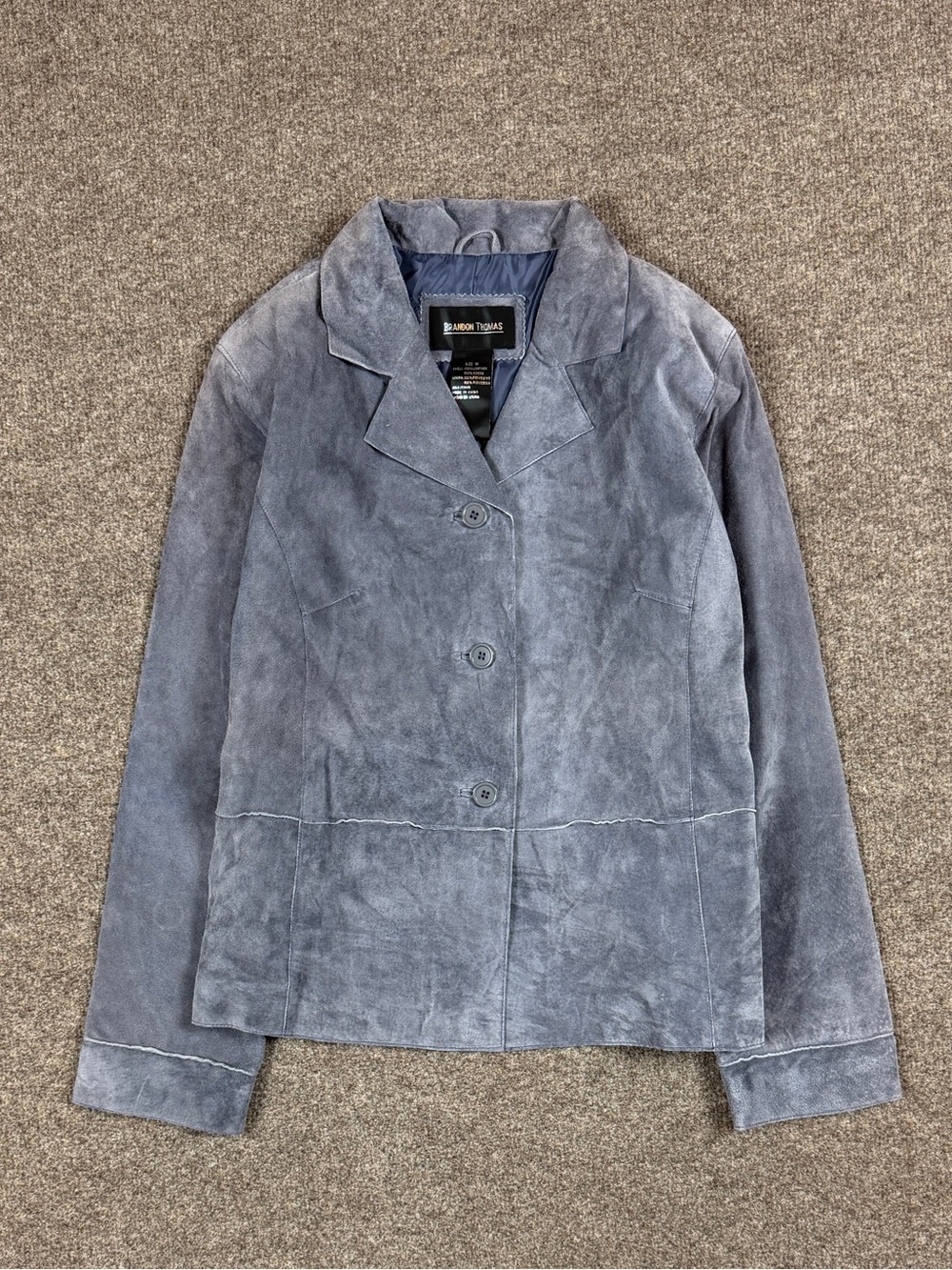 NWT Brandon‎ Thomas Blue Suede Leather Blazer Jacket Women’s Medium Lightweight